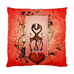 Cute Giraffe In Love With Heart And Floral Elements Standard Cushion Case (one Side)