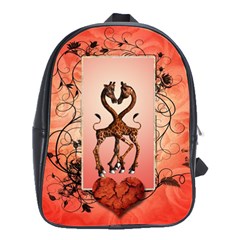 Cute Giraffe In Love With Heart And Floral Elements School Bags(large) 