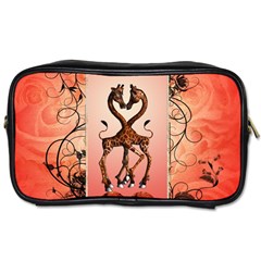 Cute Giraffe In Love With Heart And Floral Elements Toiletries Bags 2-side by FantasyWorld7