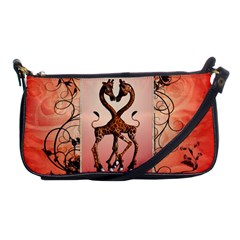 Cute Giraffe In Love With Heart And Floral Elements Shoulder Clutch Bags by FantasyWorld7