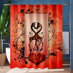 Cute Giraffe In Love With Heart And Floral Elements Shower Curtain 60  X 72  (medium) 