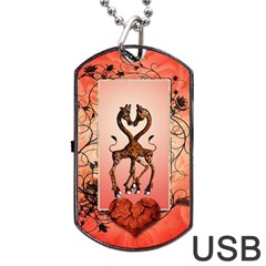 Cute Giraffe In Love With Heart And Floral Elements Dog Tag Usb Flash (one Side)