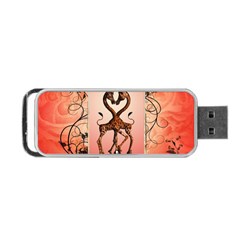 Cute Giraffe In Love With Heart And Floral Elements Portable Usb Flash (one Side)