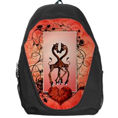 Cute Giraffe In Love With Heart And Floral Elements Backpack Bag by FantasyWorld7