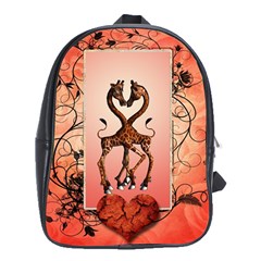 Cute Giraffe In Love With Heart And Floral Elements School Bags (xl)  by FantasyWorld7