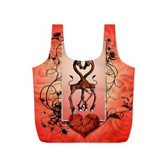 Cute Giraffe In Love With Heart And Floral Elements Full Print Recycle Bags (s)  by FantasyWorld7