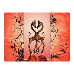 Cute Giraffe In Love With Heart And Floral Elements Double Sided Flano Blanket (mini) 