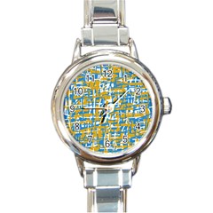 Blue And Yellow Elegant Pattern Round Italian Charm Watch by Valentinaart