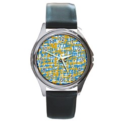 Blue And Yellow Elegant Pattern Round Metal Watch