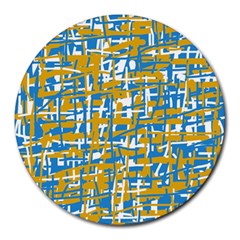 Blue And Yellow Elegant Pattern Round Mousepads by Valentinaart