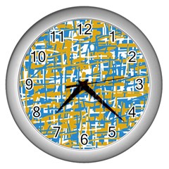 Blue And Yellow Elegant Pattern Wall Clocks (silver) 