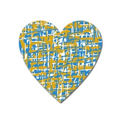 Blue And Yellow Elegant Pattern Heart Magnet by Valentinaart