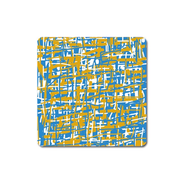 Blue and yellow elegant pattern Square Magnet