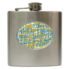 Blue And Yellow Elegant Pattern Hip Flask (6 Oz) by Valentinaart