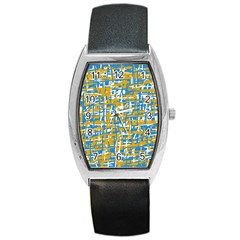 Blue And Yellow Elegant Pattern Barrel Style Metal Watch