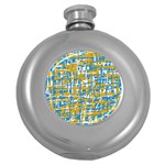 Blue and yellow elegant pattern Round Hip Flask (5 oz) Front