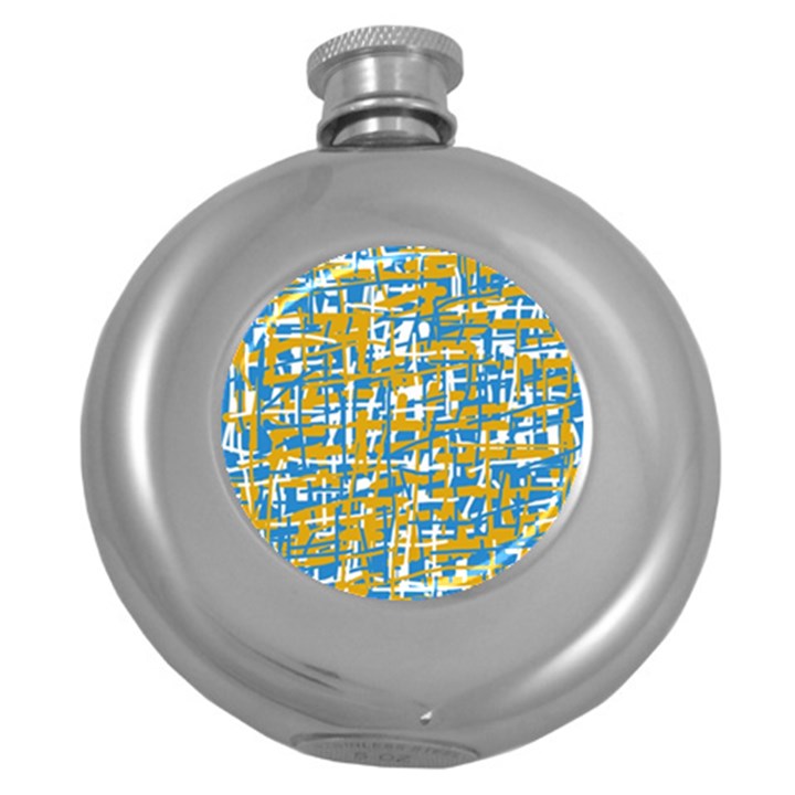 Blue and yellow elegant pattern Round Hip Flask (5 oz)