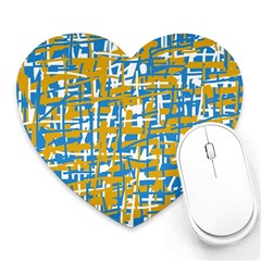 Blue And Yellow Elegant Pattern Heart Mousepads by Valentinaart