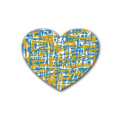 Blue And Yellow Elegant Pattern Rubber Coaster (heart) 