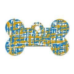 Blue And Yellow Elegant Pattern Dog Tag Bone (two Sides)