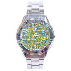 Blue And Yellow Elegant Pattern Stainless Steel Analogue Watch by Valentinaart