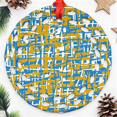 Blue And Yellow Elegant Pattern Ornament (round Filigree) 