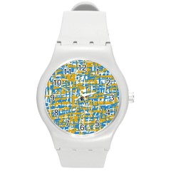 Blue And Yellow Elegant Pattern Round Plastic Sport Watch (m) by Valentinaart