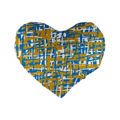 Blue And Yellow Elegant Pattern Standard 16  Premium Heart Shape Cushions