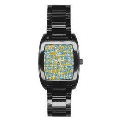 Blue And Yellow Elegant Pattern Stainless Steel Barrel Watch