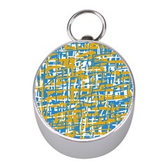 Blue And Yellow Elegant Pattern Mini Silver Compasses