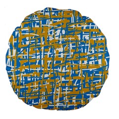 Blue And Yellow Elegant Pattern Large 18  Premium Flano Round Cushions