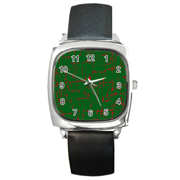 Green and red pattern Square Metal Watch