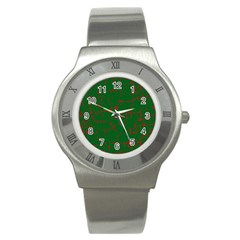 Green And Red Pattern Stainless Steel Watch by Valentinaart