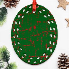 Green And Red Pattern Ornament (oval Filigree) 