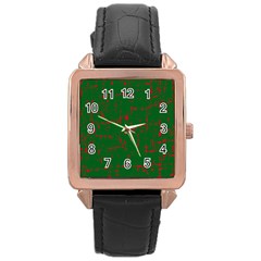 Green And Red Pattern Rose Gold Leather Watch 