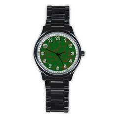 Green And Red Pattern Stainless Steel Round Watch