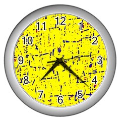 Yellow Summer Pattern Wall Clocks (silver) 