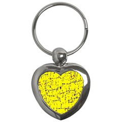 Yellow Summer Pattern Key Chains (heart)  by Valentinaart