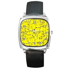 Yellow Summer Pattern Square Metal Watch