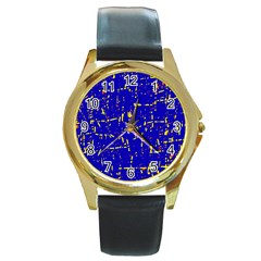 Blue Pattern Round Gold Metal Watch