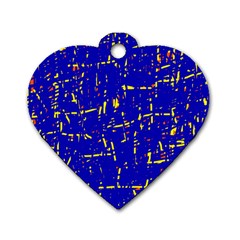 Blue Pattern Dog Tag Heart (two Sides) by Valentinaart