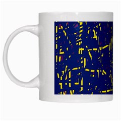 Deep Blue And Yellow Pattern White Mugs by Valentinaart