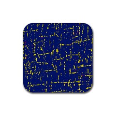 Deep Blue And Yellow Pattern Rubber Coaster (square)  by Valentinaart