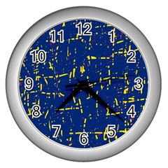 Deep Blue And Yellow Pattern Wall Clocks (silver) 