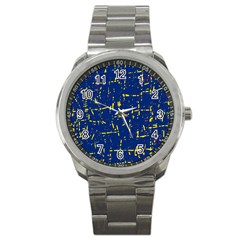 Deep Blue And Yellow Pattern Sport Metal Watch