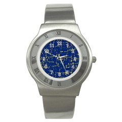 Deep Blue And Yellow Pattern Stainless Steel Watch