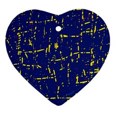 Deep Blue And Yellow Pattern Heart Ornament (2 Sides) by Valentinaart