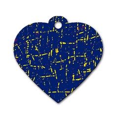 Deep Blue And Yellow Pattern Dog Tag Heart (one Side)