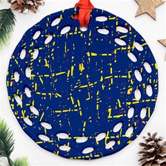 Deep Blue And Yellow Pattern Ornament (round Filigree) 