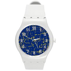 Deep Blue And Yellow Pattern Round Plastic Sport Watch (m)